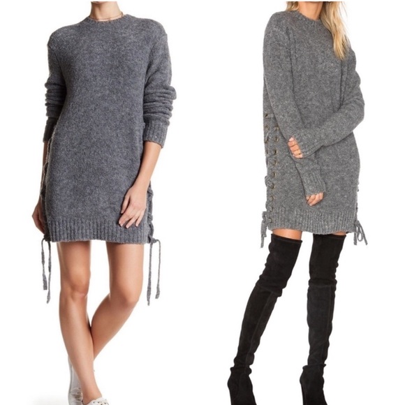 Lovers + Friends Dresses & Skirts - Lovers + Friends | Gray Sweater Dress Lace-up Side Ties